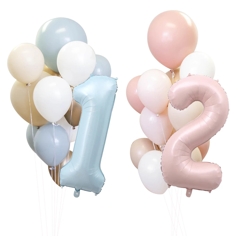 Pink Blue Series Latex Balloon with Number/Heart Foil Balloon for Kids Happy Birthday Party Decoration Baby Shower Supplies