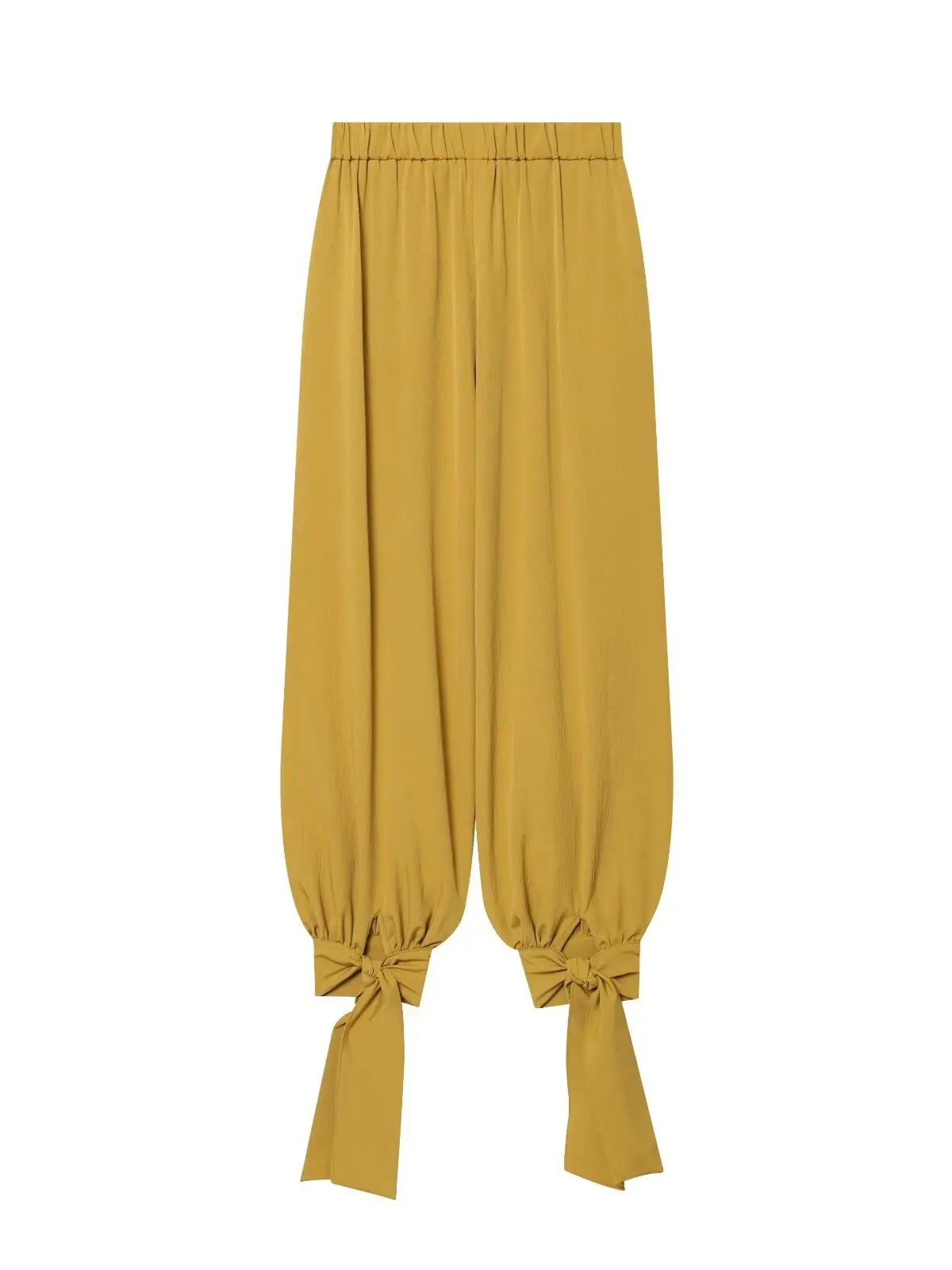 Yellow Simple Style Women's Lantern Pants  Knot Decorated Drapey Casual Long Trousers Ladies Fashion Polyester Fiber