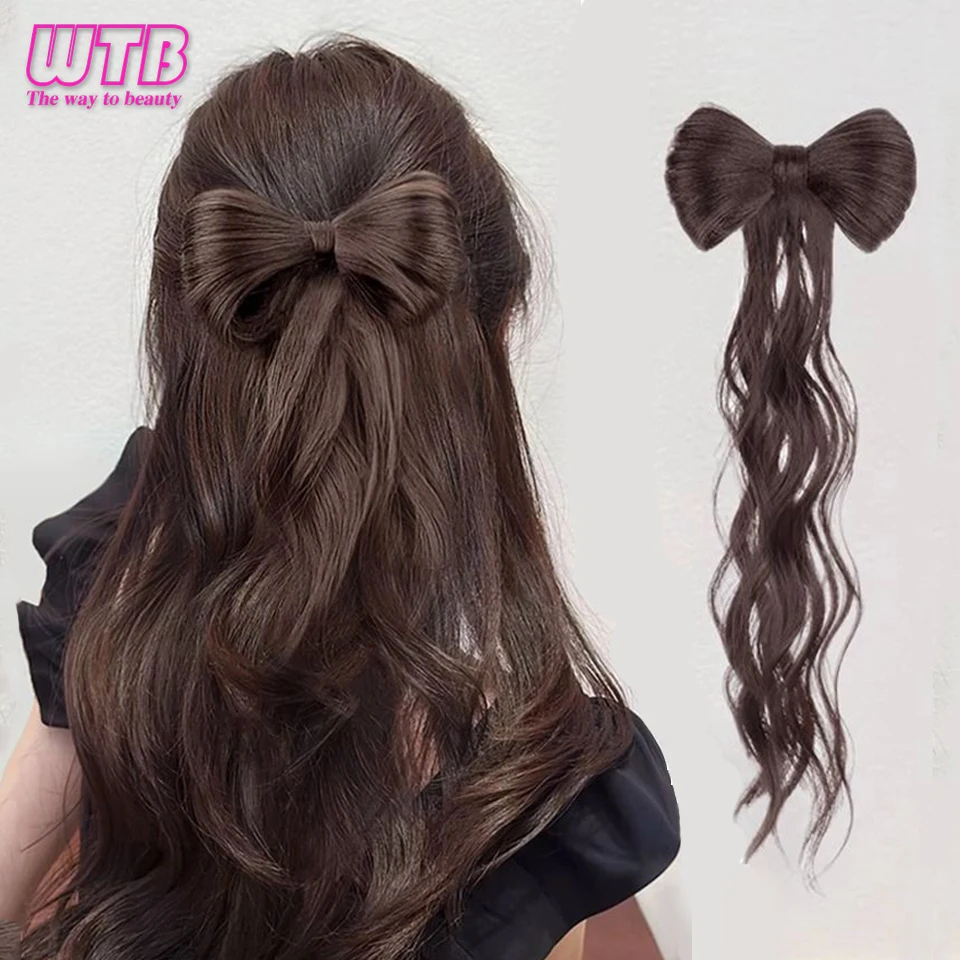 WTB Bowknot Half-tie High Ponytail Wig Clip Hair Bag Meatball Head Hanfu Braid Wig Braid Ponytail