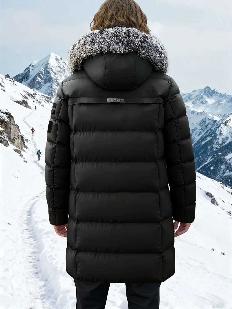 

Men'S Winter Jacket Mid-Length Padded Jacket with Detachable Faux Fur Hood - Thickened Insulated Coat, Zipper Closure