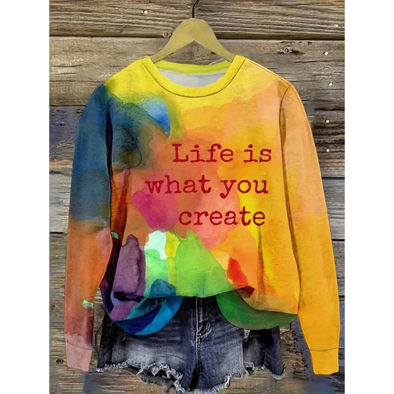 

European and American Cross-Border Women's Long Sleeve Watercolor Splash Ink Casual Comfortable Versatile Digital Print