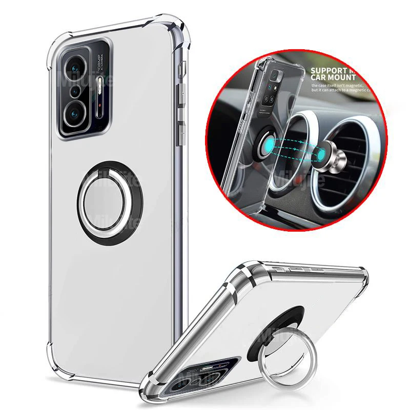 mi 11t 11 t pro 11 t Case Transparent Shockproof Ring Holder Magnetic Car Cover For Xiaomi mi 11t 10t pro 11 lite 11lite 5g ne