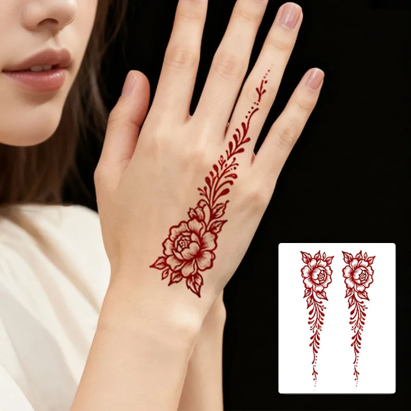 

1P Red Peony Flower Temporary Tattoo Sticker, Waterproof and Sweatproof, Fake Tattoo, Hand-painted Art Flower Pattern.