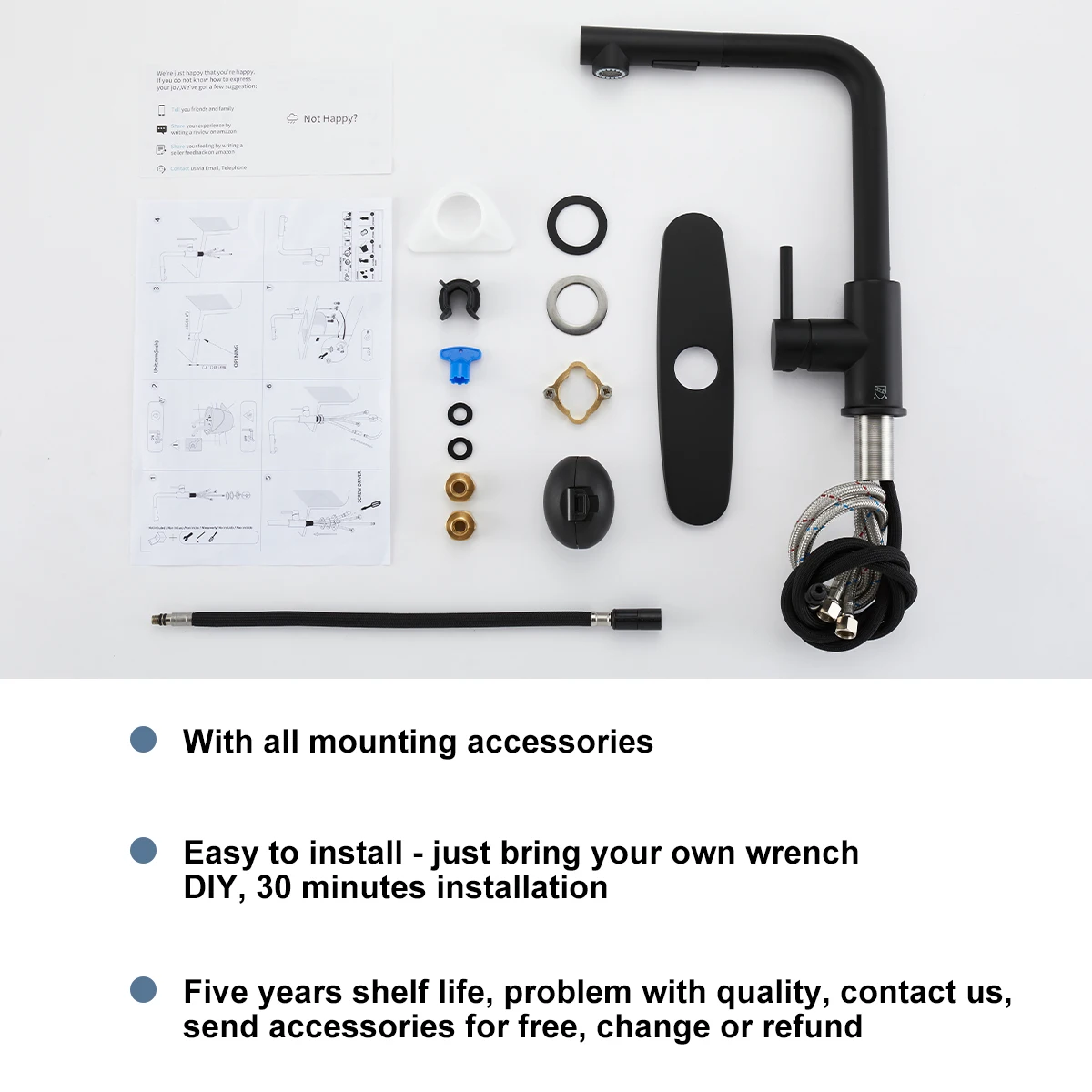 CUPC 3 Function Pull Out Kitchen Sink Tap Modern Single Lever Pull Down Sprayer Kitchen Mixer