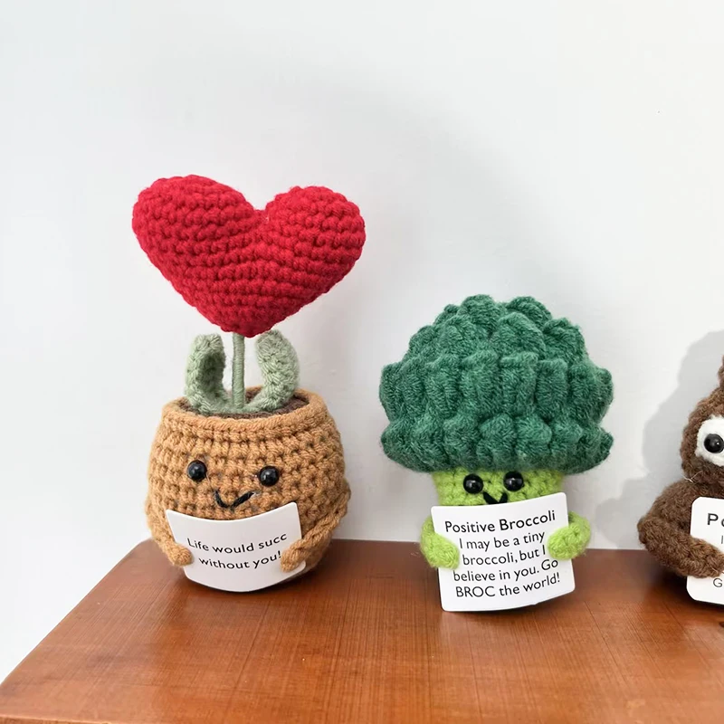 Crochet Smile Cactus Potted Plant Positive Energy Vegetables Fruits Animals Crochet Handmade DIY Furniture Desktop Decoration