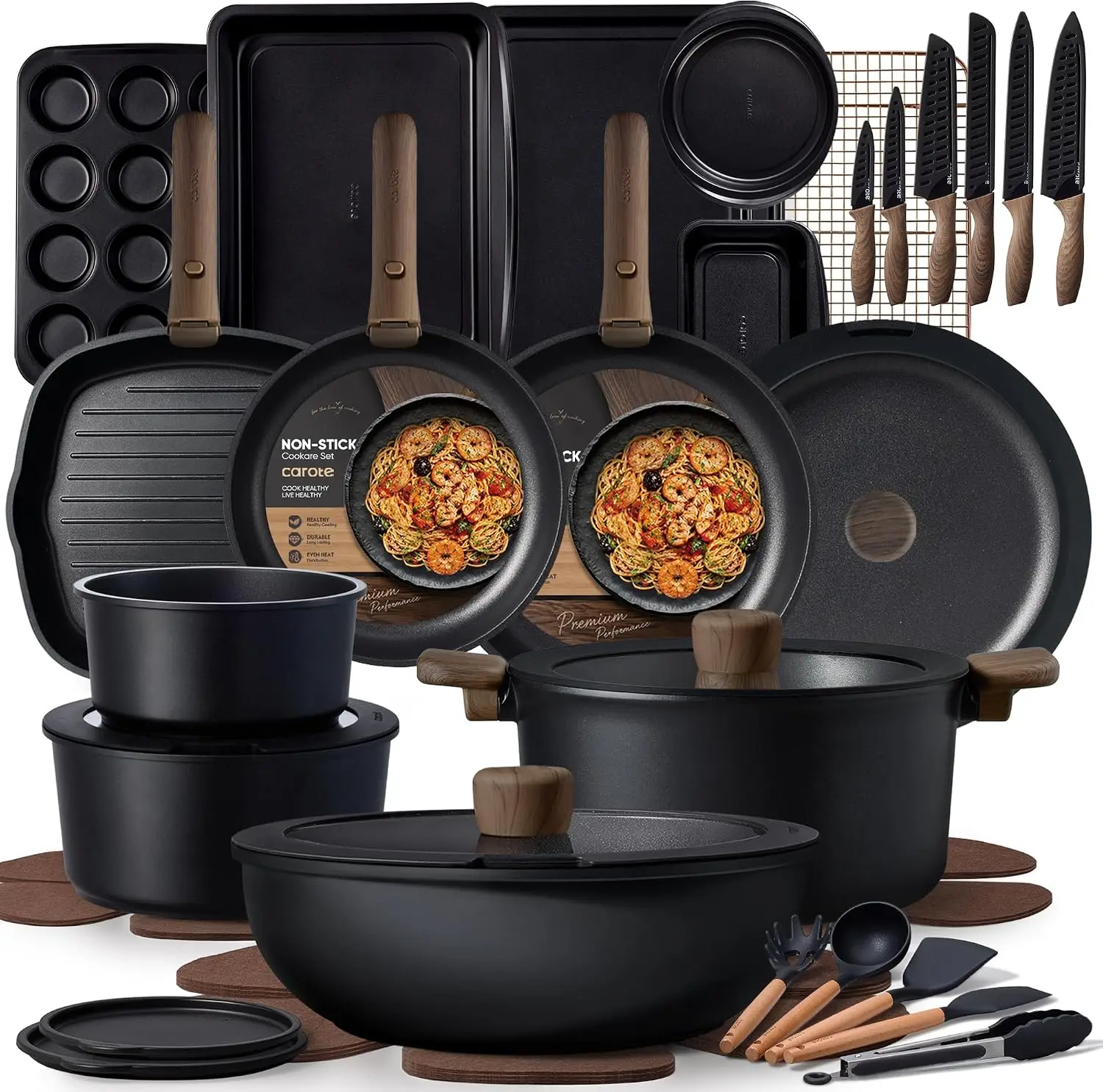 Detachable Handle Non Stick Pots Pans 47Pcs Cookware Set