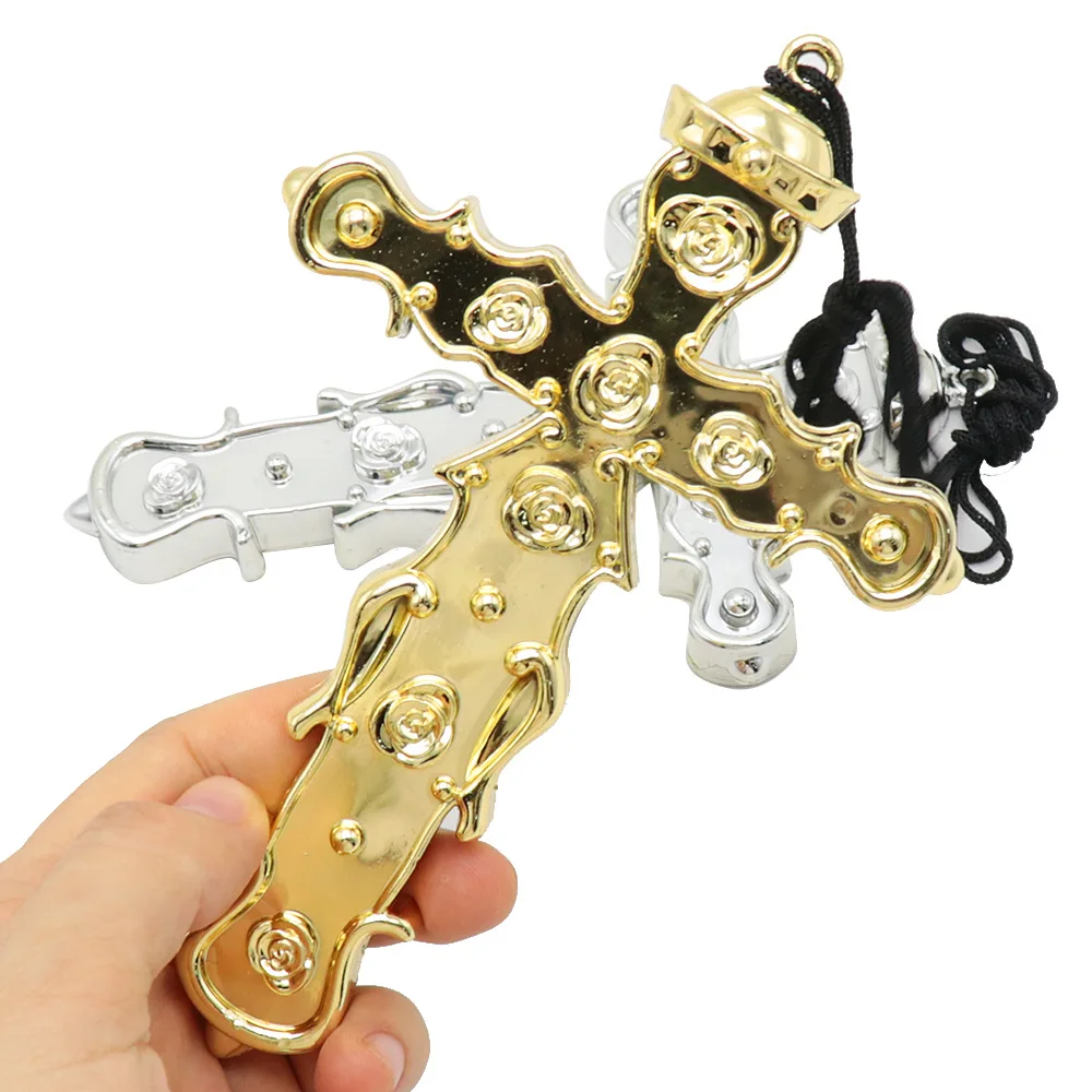 Halloween Decoration Props Simulation Cross Toy Props Fashion Personalized Cool Electroplated Gold And Silver Cross Pendant