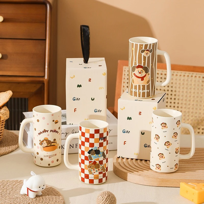 

Happy Cartoon High-value Ceramic Water Cup with Souvenirs, Cute and Playful Mug, Large Capacity Straight Tube Cup