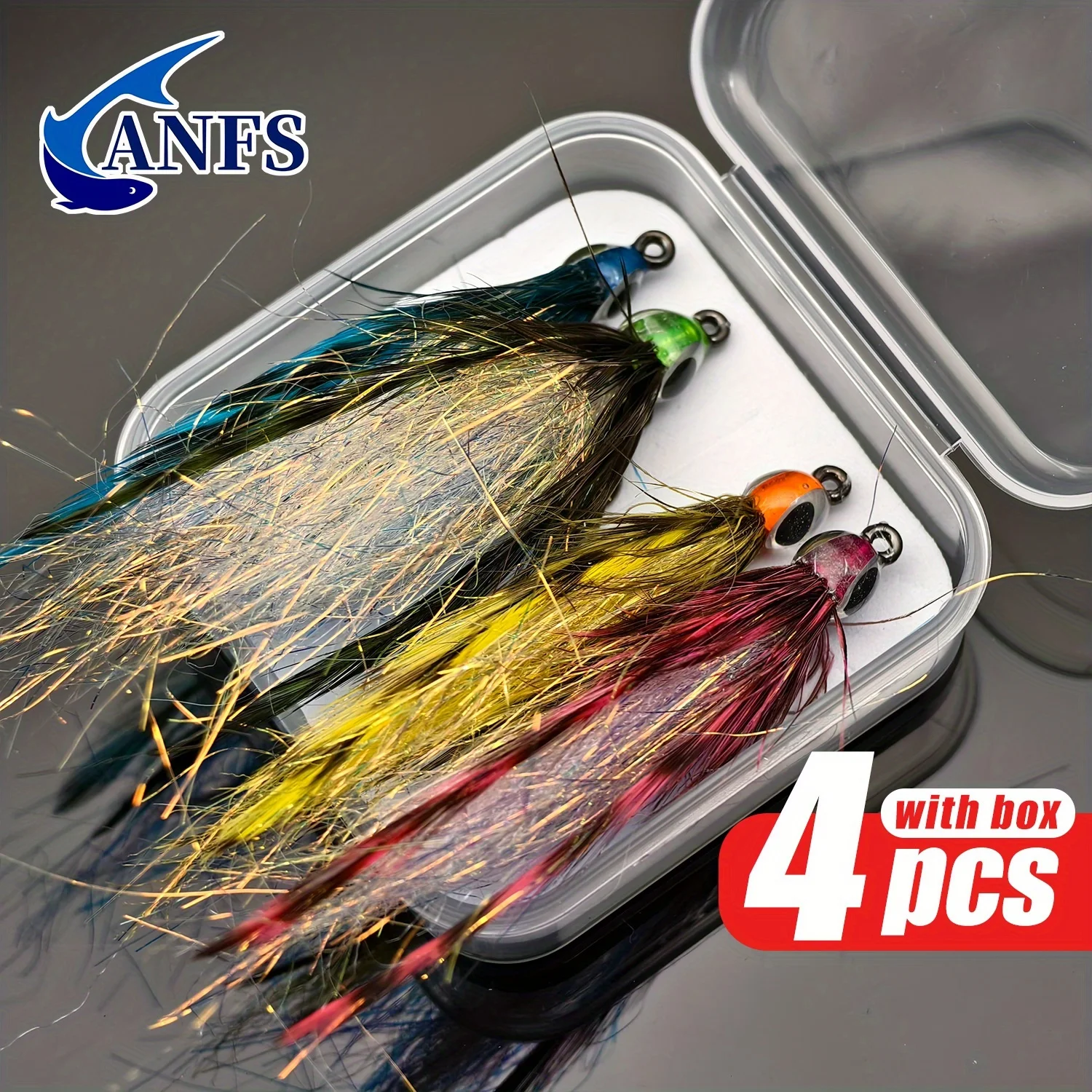 ANFS 4pcs Streamer Fly with box, Slowly Sinking Salmon Trout Steel head Fly Fishing Flies Lures