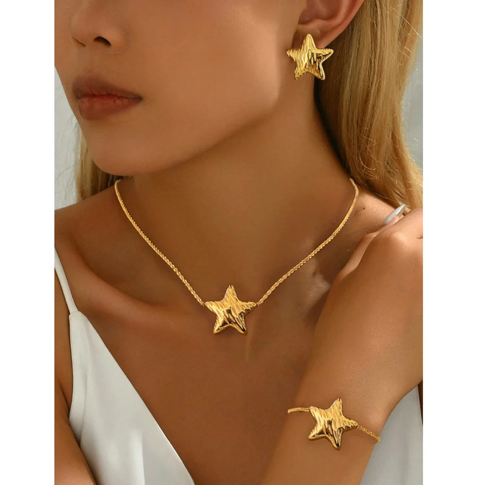 

Boho style pentagram bracelet and necklace set, waterproof and colorfast, women's jewelry, wedding party favors