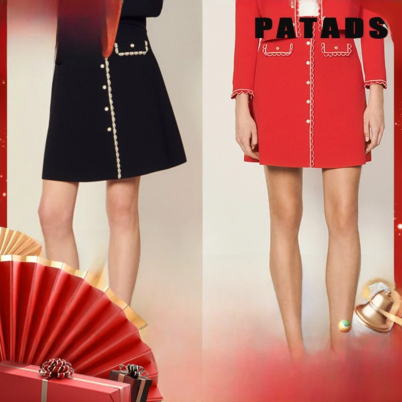 

Красная вязаная юбка MaSandeS для женщин, весенняя, с высокой талией, А-силуэт, однотонная, для офиса, удобная для повседневной носки, короткая юбка