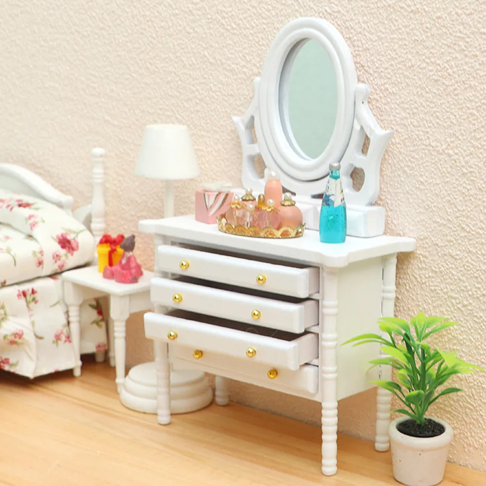 

Mini Wooden Dressing Table Miniature Furniture Natural Practical Long-Lasting House Accessories Decorative Mini House Dressing