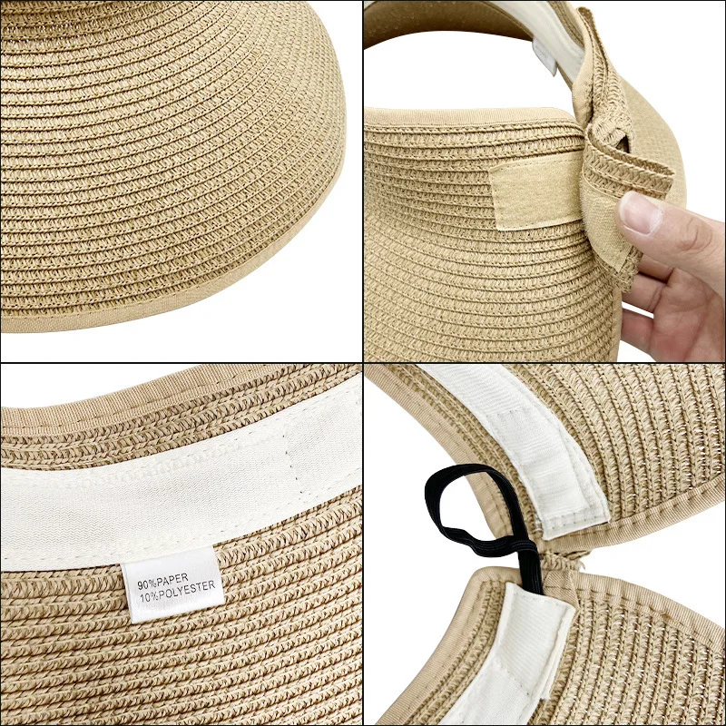 New Women Summer Visors Hat Foldable Wide Large Brim Bowknot Empty Top Straw Hats  chapeau femme Beach UV Protection Caps