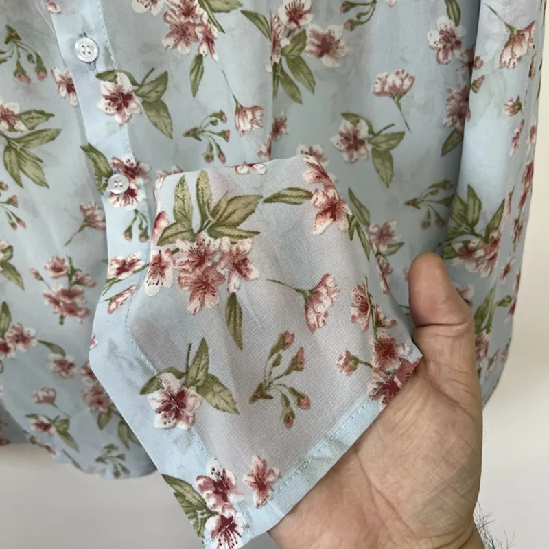 WVGA Spring Summer Autumn New Men Y2K Semi-Transparent Printed Trendy Design Turn-Down Collar Shirt Niche Chic Casual Top W15766