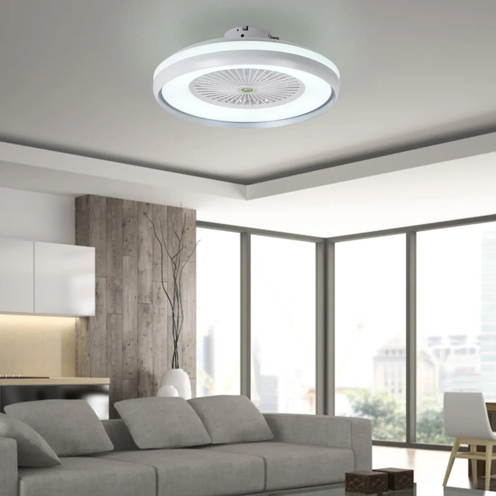 

20'' Modern Ceiling Fan with Light Remote Control Restaurant Bedroom Multifunctional LED Lighting Invisible Blades Silent Fan