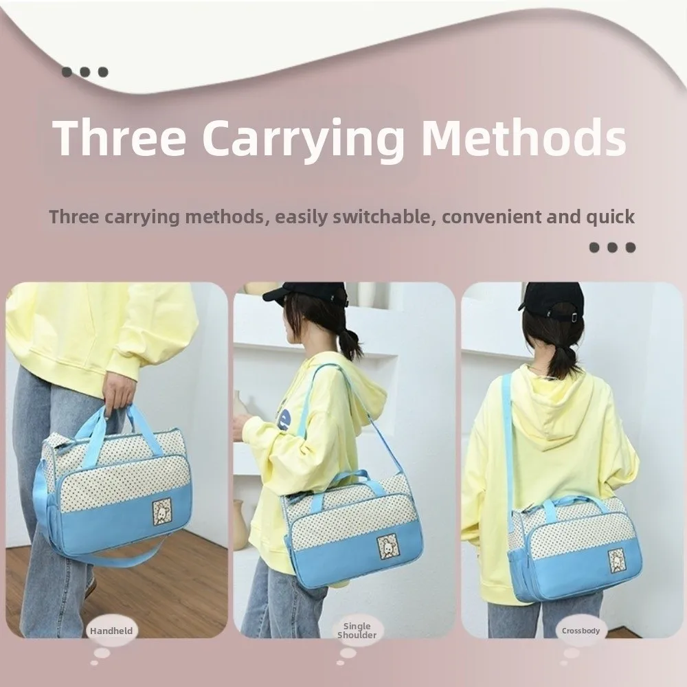5Pcs/Set Large Capacity Baby Bag for Mom Multifunctional Built-in Diaper Pad Travel Stroller Organizer Independent Bottle Pouch