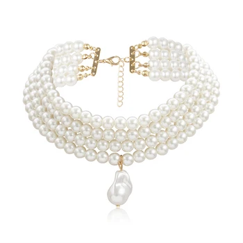 Classic Layered Strand Round Pearls Beads Collar Choker Necklace For Women Irregular…