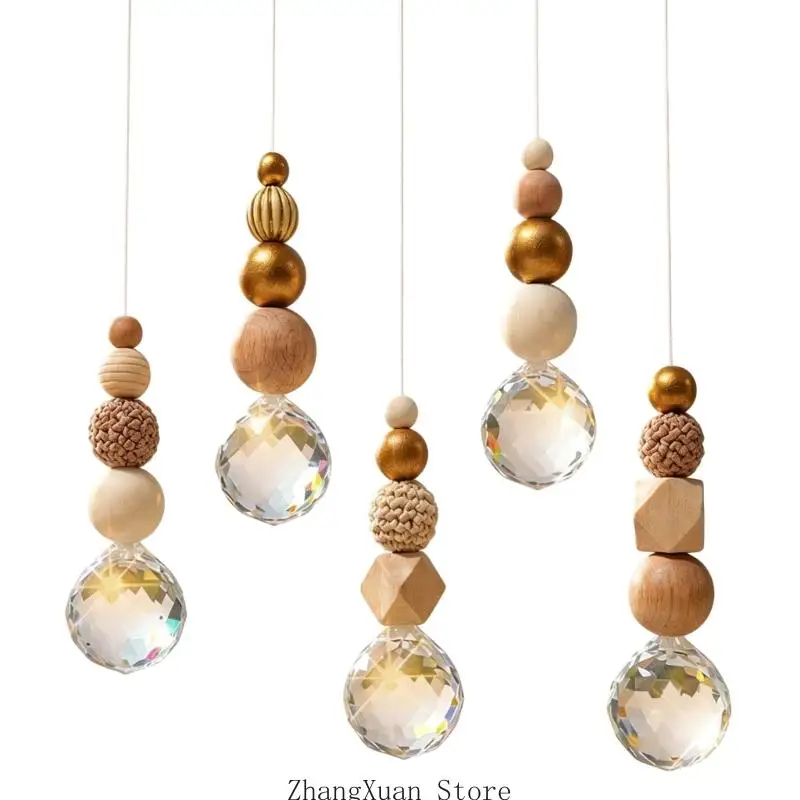5er-Set zum Aufhängen für zu Hause mit facettiertem Kristall, Zierelementen in Holzoptik und flexiblem Schlafzimmerdisplay – Detail 5