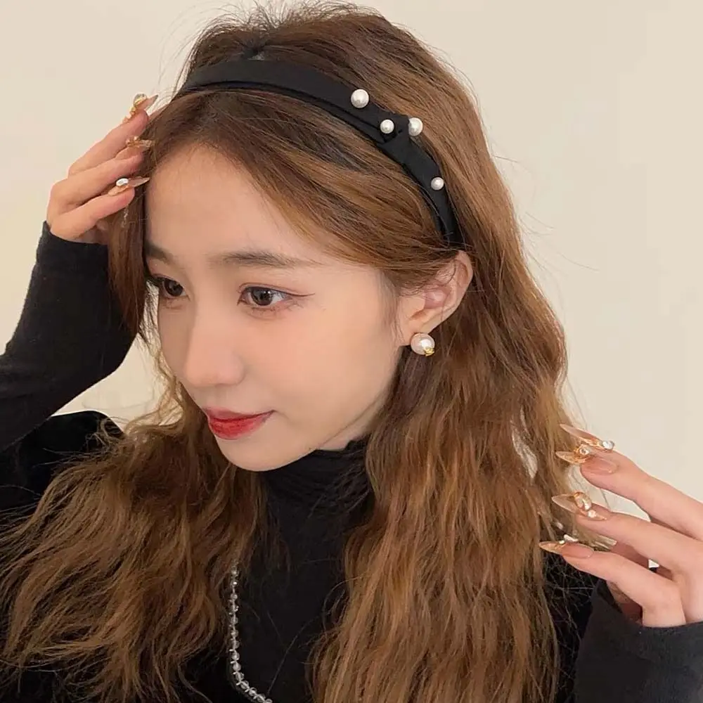 Classic Retro Stretchy Elegant French All-Matching Temperament Sweet Hair Hoop Pearl Headband Korean Style Hair Hoop Exquisite