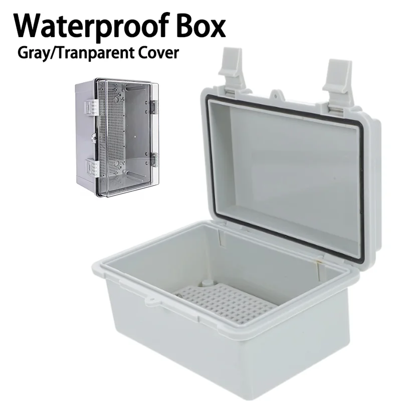 Outdoor Waterproof ABS Plastic Junction Box IP66 Grey/Transparent Cover Electronic Distribution Case with Buckle for Electronic