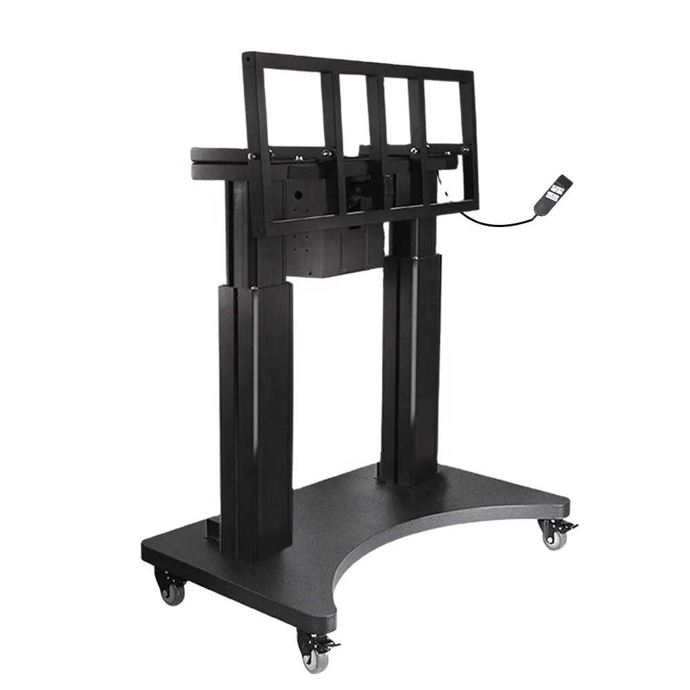 

360 rotating motorised lift 90 degree tilt electric TV stand trolley for 55" 65" 75" 86"