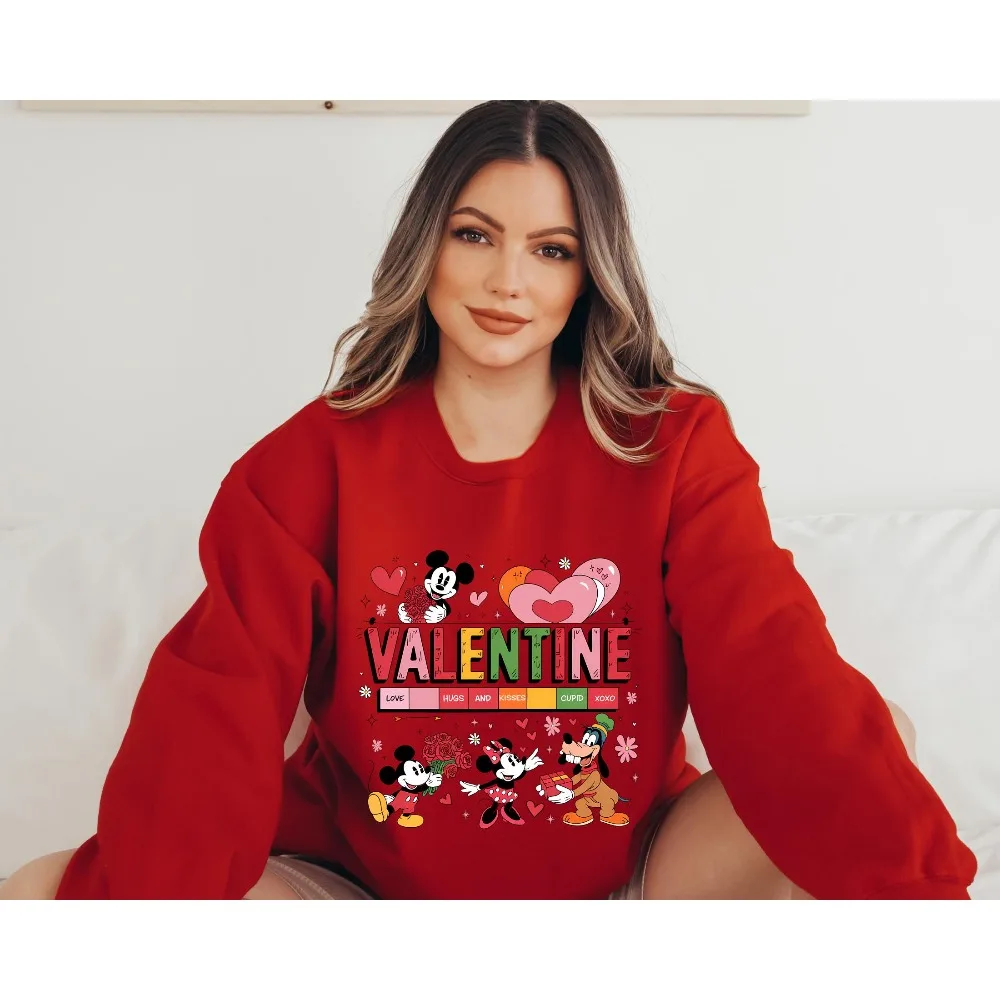 Sweat-shirt Disney en forme de cœur pour la saint-valentin, pull décontracté, confortable et ample à col rond, haut Streetwear