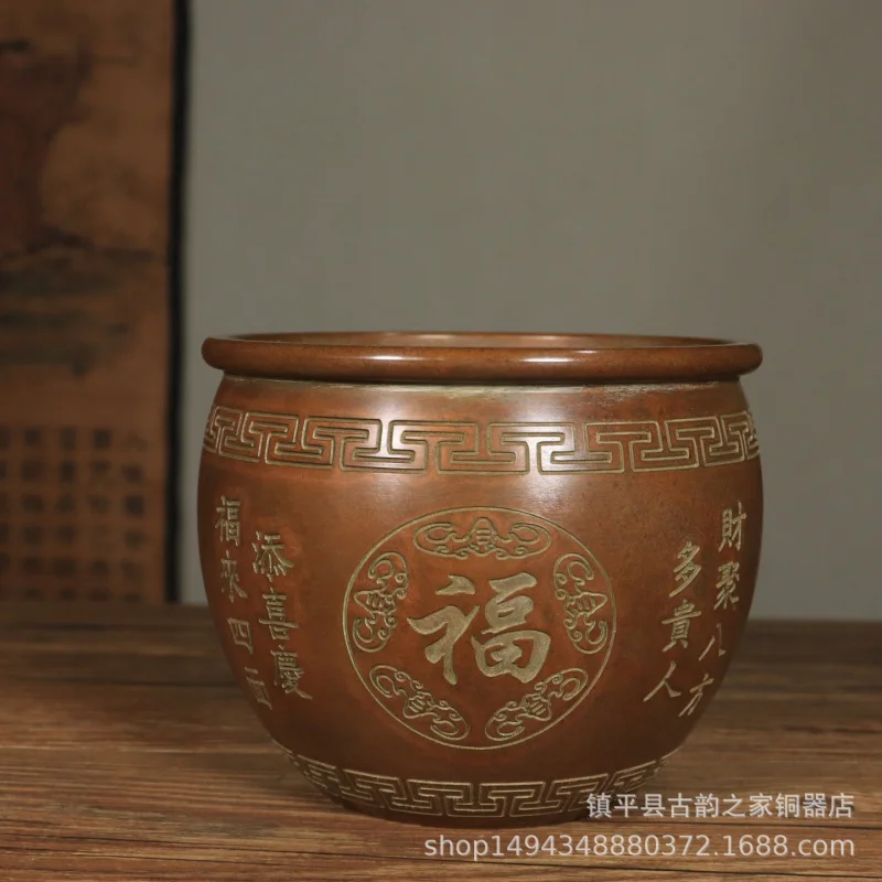 Pure Extra Large Double Dragon Copper Cylinder Treasure Bowl Home Living Room Shop Decoration Craft Gift Incense Burner O