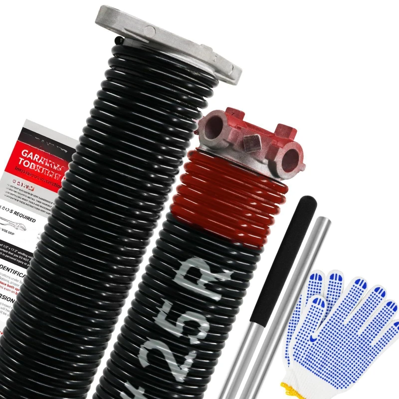 

Garage door torsion spring set with non-slip winding rod and gloves, high-precision electrophoresis oil-free black coating