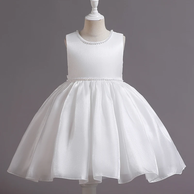 Abito per bambini in raso senza maniche stile principessa dolce pompadour corto elegante champagne # Z002