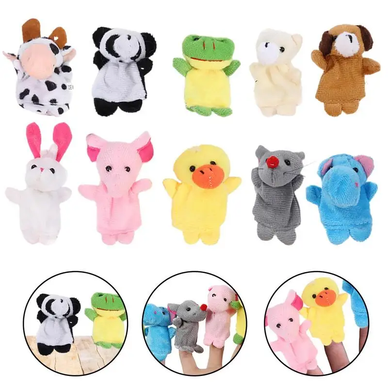 Animal Story Finger Puppet Toy Set, fantoche de mão interativo, boneca macia para festa, 10 pcs