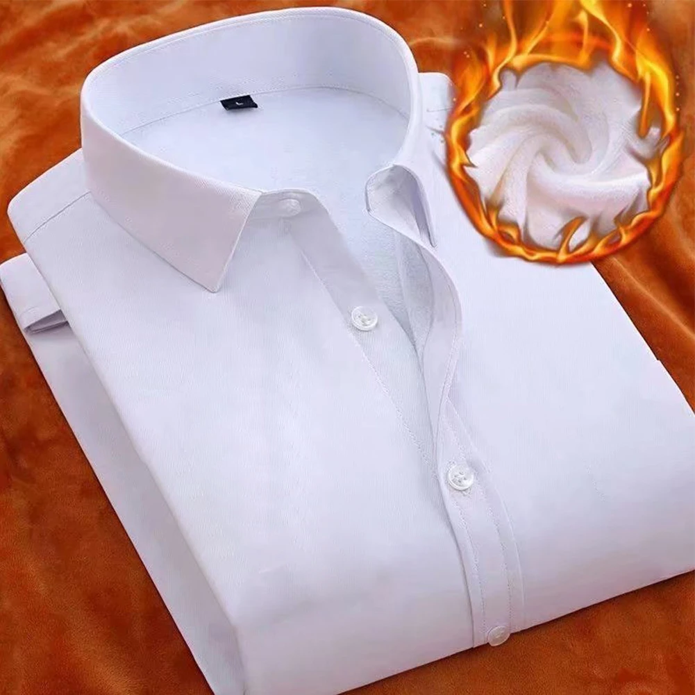 

Business Relaxed Dress Shirt Long Sleeve Plush Lining Shirt for Men Perfect for Weddings and Formal Occasions