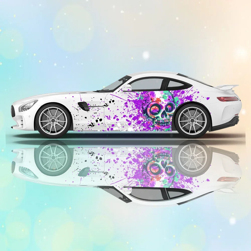

Cartoon Skull Head Splash Car Vinyl Wrap Decal Self-adhesive Anti Scratch Sticker Suitable for Trucks SUV Decor Auto Accessories