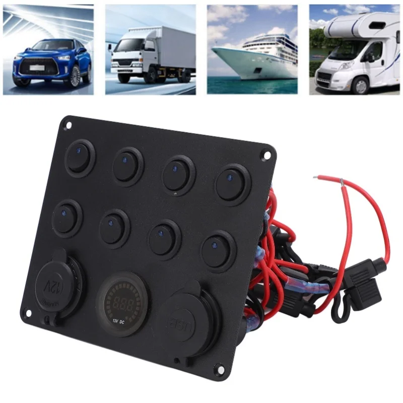 Car Charger 8 Position Switch Dual USB 2.1A LED Display High Power RV Power Outlet