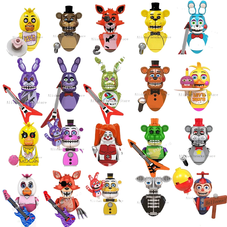 WM6074 WM6097 Mini Bricks FNAF Game Figure Chica Bonnie Foxy Freddy Bear Nightmare Boy Skeleton Thriller Assembly Toys Gift