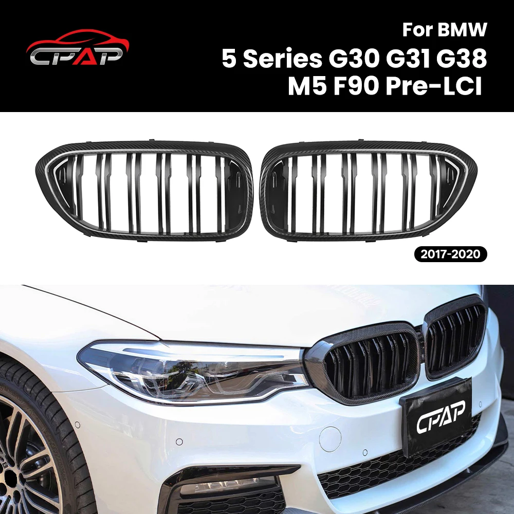 

Real Dry Carbon Fiber Front Grill For BMW 5 Series G30 G31 G38 M5 F90 Pre-LCI 2017-2020 Replacement Car Front Bumper Hood Grille