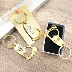 Personalized Baby Shower Gifts gold Foot Shaped Keychain Bottle Opener Favor Baptism Celebration Party Souvenir Gifts For Guests