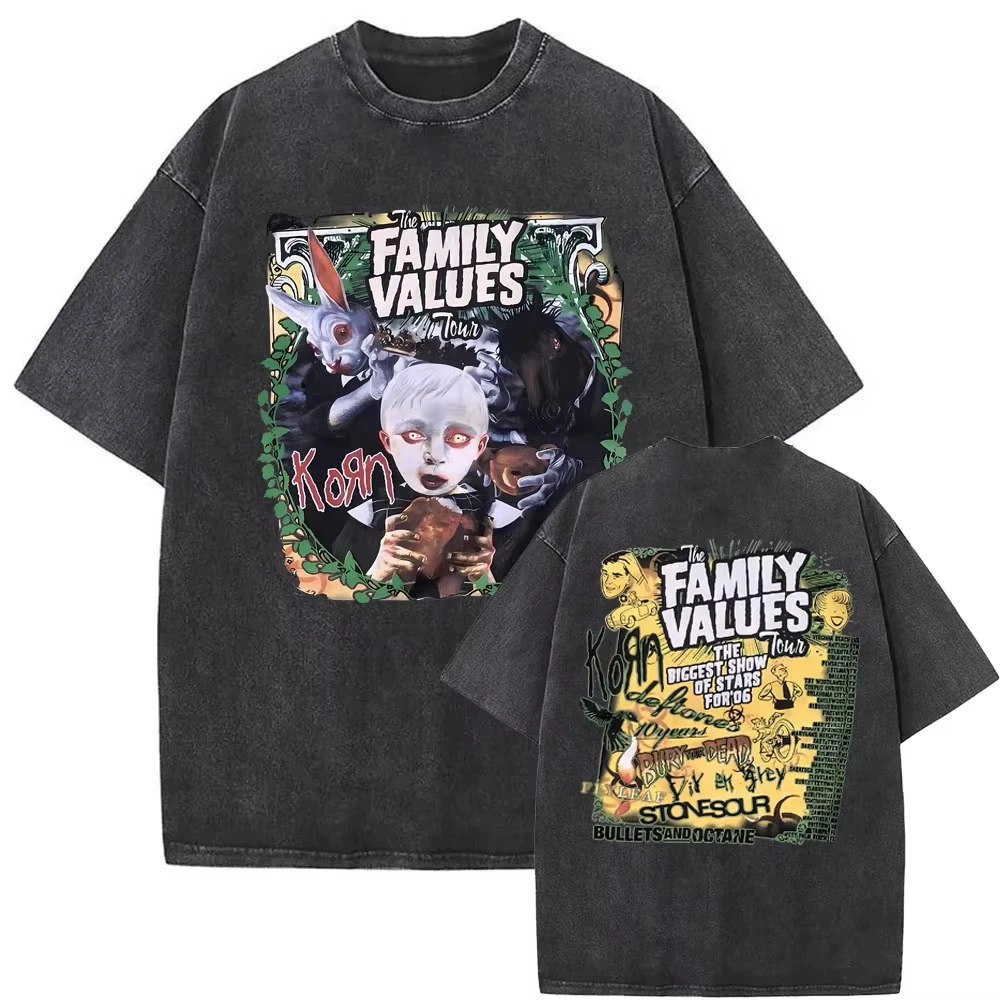 

2025 Washed Vintage Rock Band Korn Ftl 25 Follow The Leader T Shirt Men Gothic Casual Tees Male T-shirt Mens Vintage Tshirt