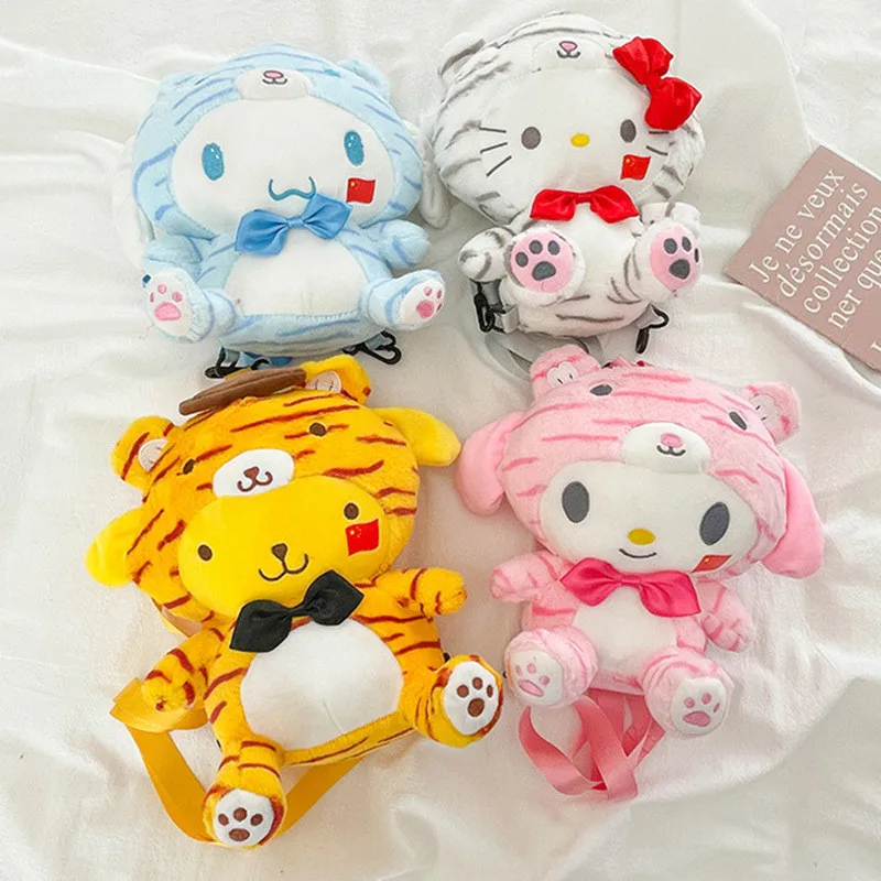 Sanrio Hello Kitty Little Tiger Transform Backpack My Melody Kuromi Cartoon Ragdoll Plushie Dolls Kawaii Child Girl Plush Gift