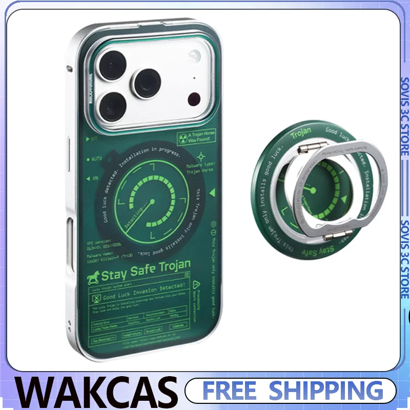 

Чехол для телефона WAKCAS Horse Backplate с магнитной защитой от падений, полноразмерный, для iPhone 15 Pro Max/17 Pro Max, с держателем для телефона