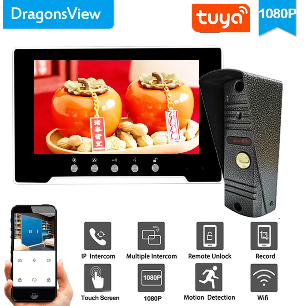 Dragonsview 7 "Tuya 1080p drzwi wideo System telefoniczny Wifi bezprzewodowy domofon do domu na zewnątrz kamera nagrywa wykrywanie ruchu