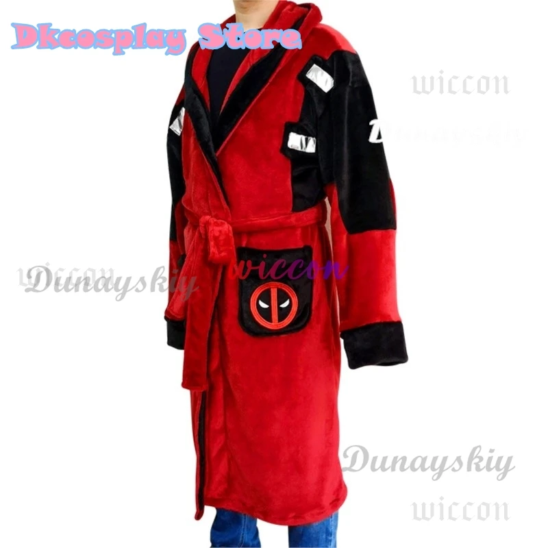 Movie Dead3pool Bathrobe Cosplay Costume Adult Unisex Flannel Hooded Pajamas Halloween Deadpool Cosplay Costume Sleepwear Robe