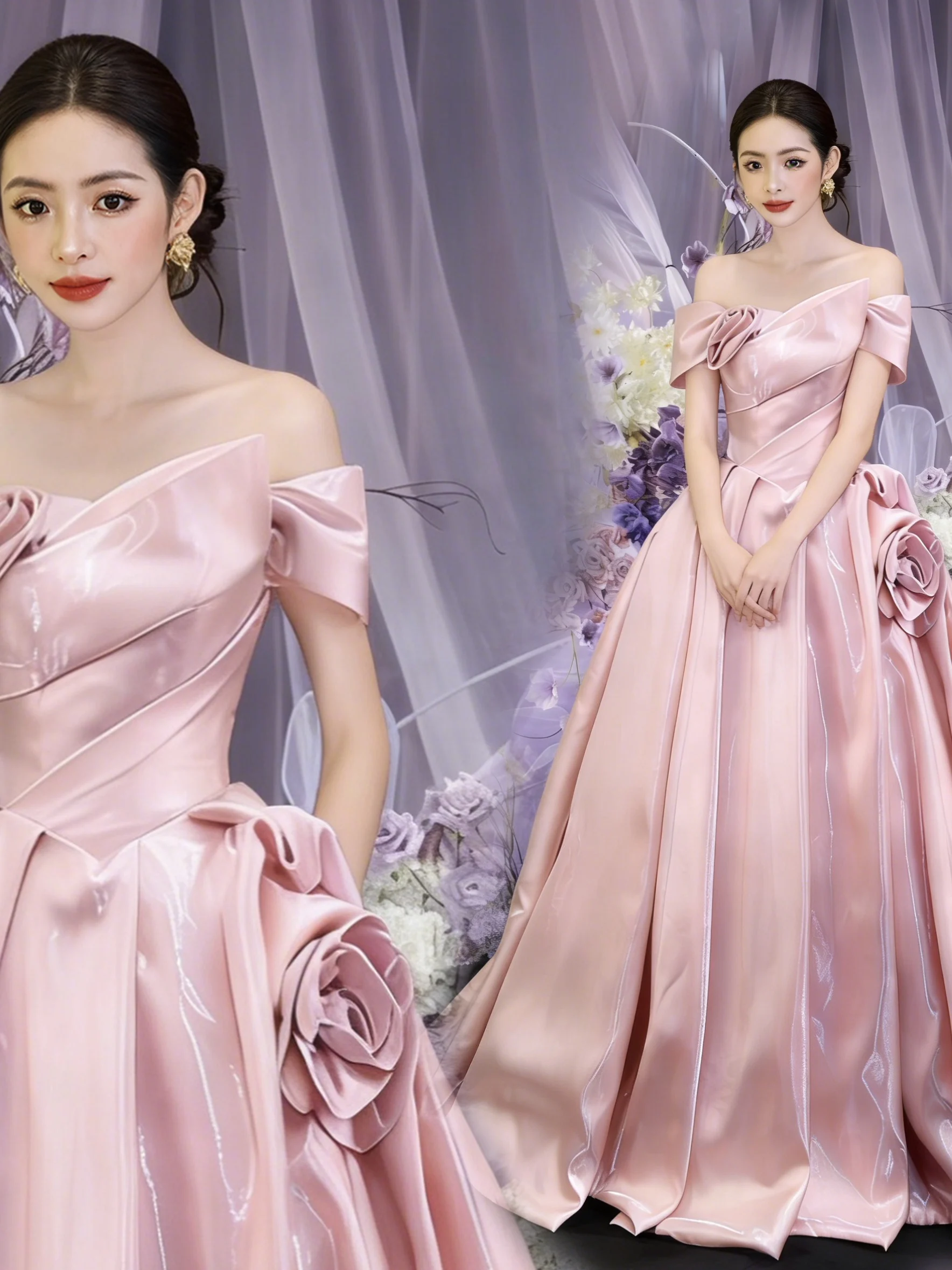 

Розовое вечернее платье для свадьбы, дня рождения, выпускного, церемонии, помолвки, корейское элегантное платье-фея для взрослых