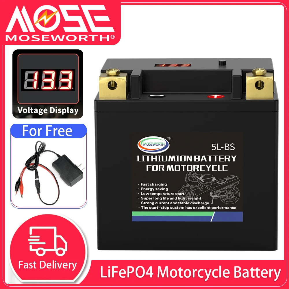 5L-BS 12V LiFePO4 Battery with Charger for Motorcycle Scooter Jump Starter Lithium Iron Phosphate Battery Portable Power Bank