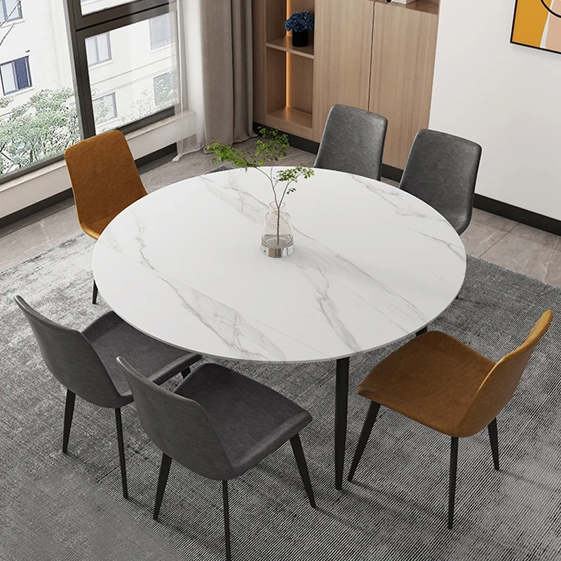 

Luxury Rectangle Dining Table Set 8 Chair Kitchen Dining Room Furniture with Metal Marble Top for Hotels