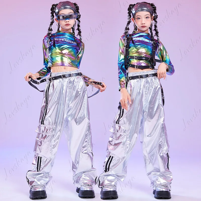 

Костюм для джазового танца для девочек, осенний костюм для выступлений, детский модный костюм для уличных танцев в стиле хип-хоп