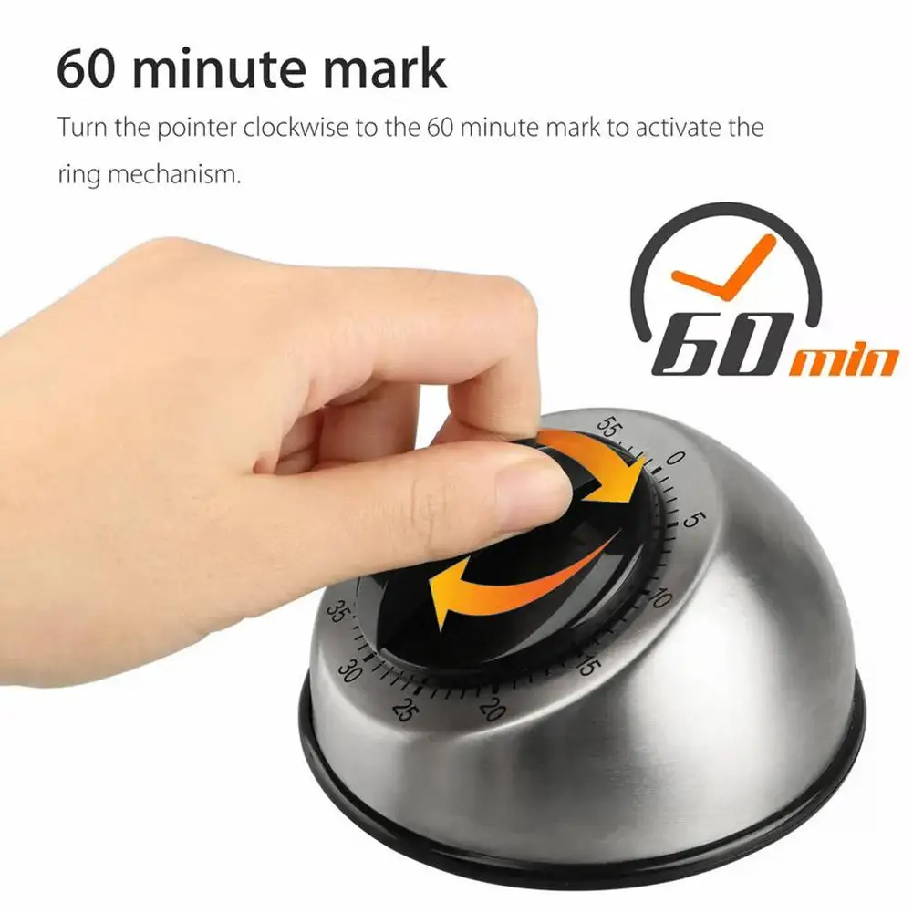 Cooking Wind Up Timer 60-Minute Kitchen Bell Alarm Timer Countdown Accessories Mechanical Kitchen Clockwise Stainless ﻿ Ste O5G5