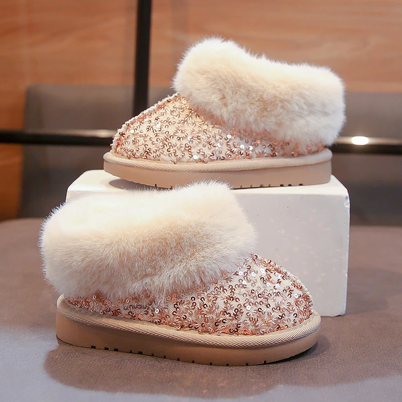 

Girls Snow Boots 2026 Winter New Thicken Warm Non Slip Casual Children's Cotton Boots Comfortable Fashion Slip on Princess Shoes
