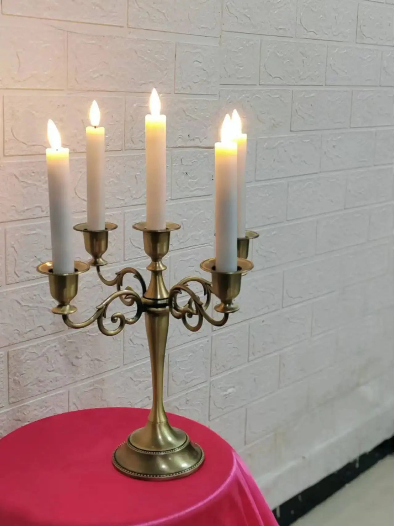 Hot Metal Silver/Gold/Bronze/Black 5-Arms Metal Pillar Candle Holders Candlestick Wedding Decoration Stand Home Decor Candelabra