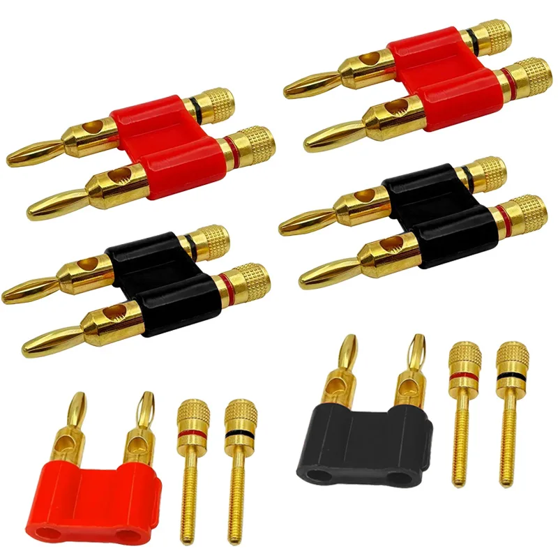 Dual Double Row 4mm Banana Plug Audio Speaker Amplifier Screw Type Gold-plated Stackable Connector Wiring Cable Terminal