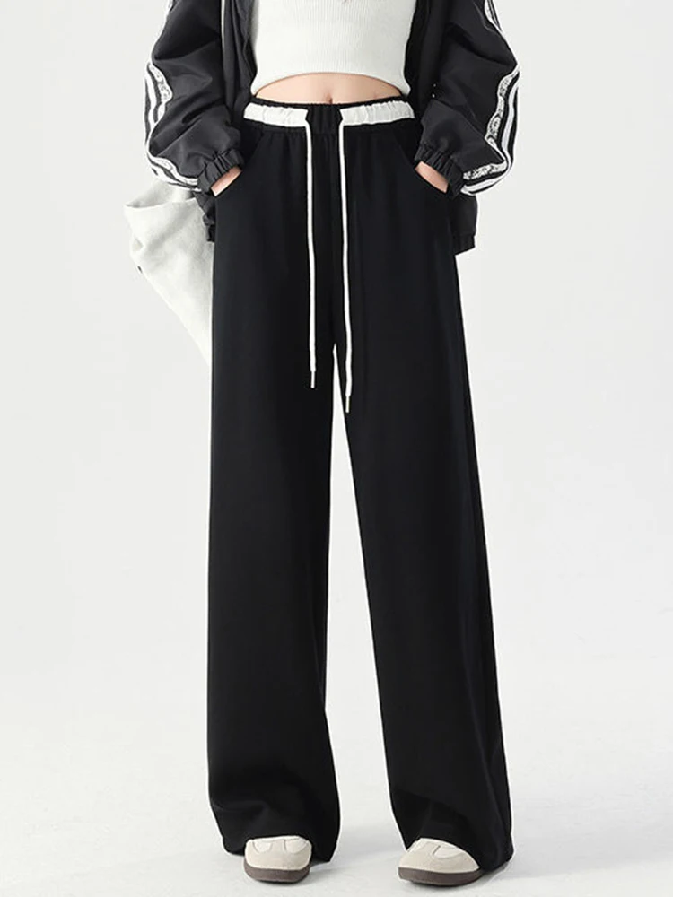 Zoki 女性ルーズヴィンテージスウェットパンツハイウエストカジュアルポケットワイドレッグパンツストリート高品質レトロアメリカングレーパンツ